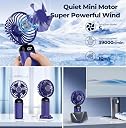 Refluxe Rechargeable Portable Handheld Fan,3000mAh Battery Operated Mini Fan,5 Speeds and LED Display,Long Lasting Desk Fan for Office,Bedroom,Outdoor Activities and Travel (Purple) gallery image