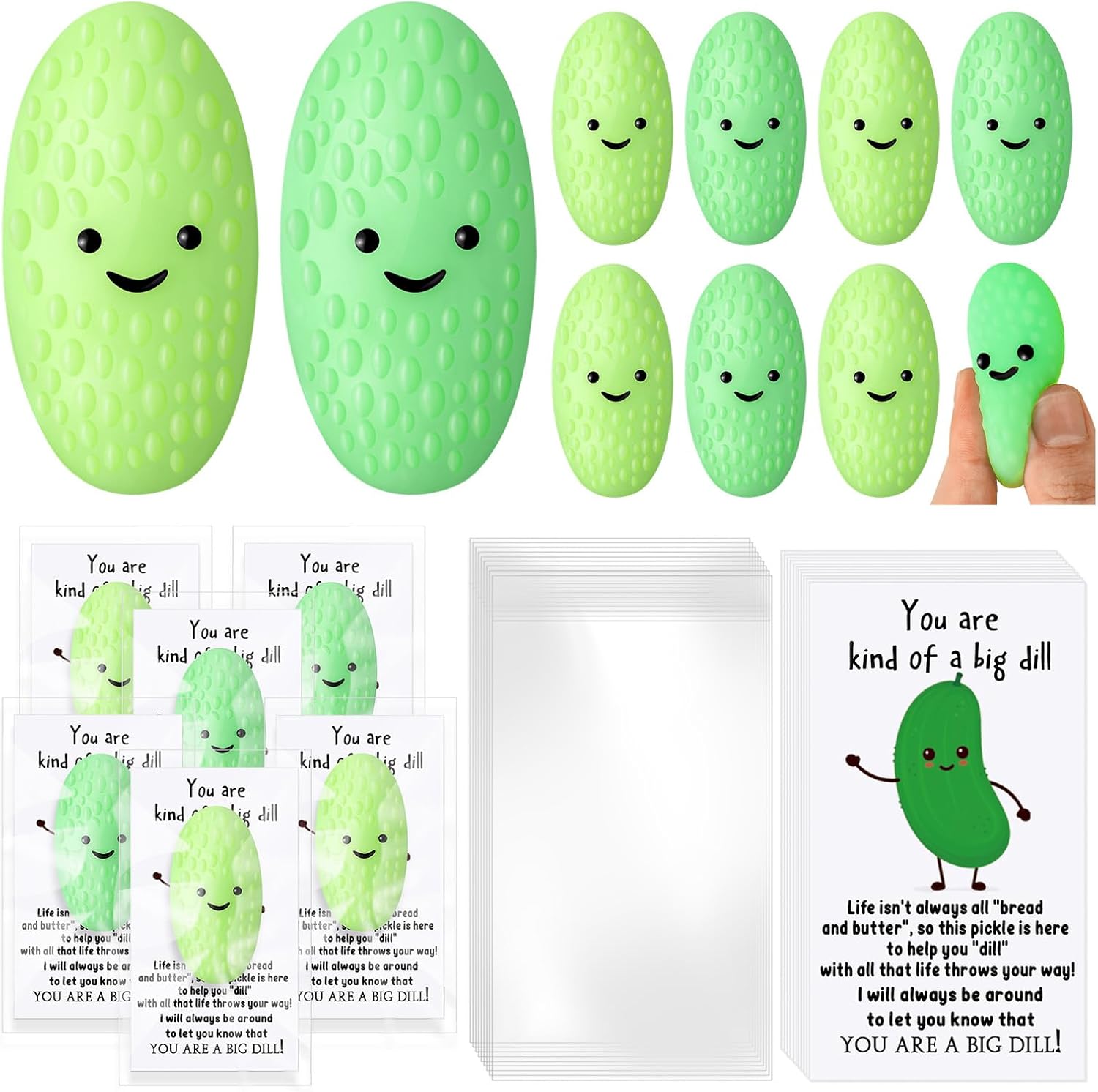 HyDren 200 Sets Inspirational Pickle Stress Ball Gifts Bulk Cute Employee Appreciation Gift Pickle Squeeze Mini Stress Relief Ball with Positive Card for Employee Coworker Nurse Staff Party