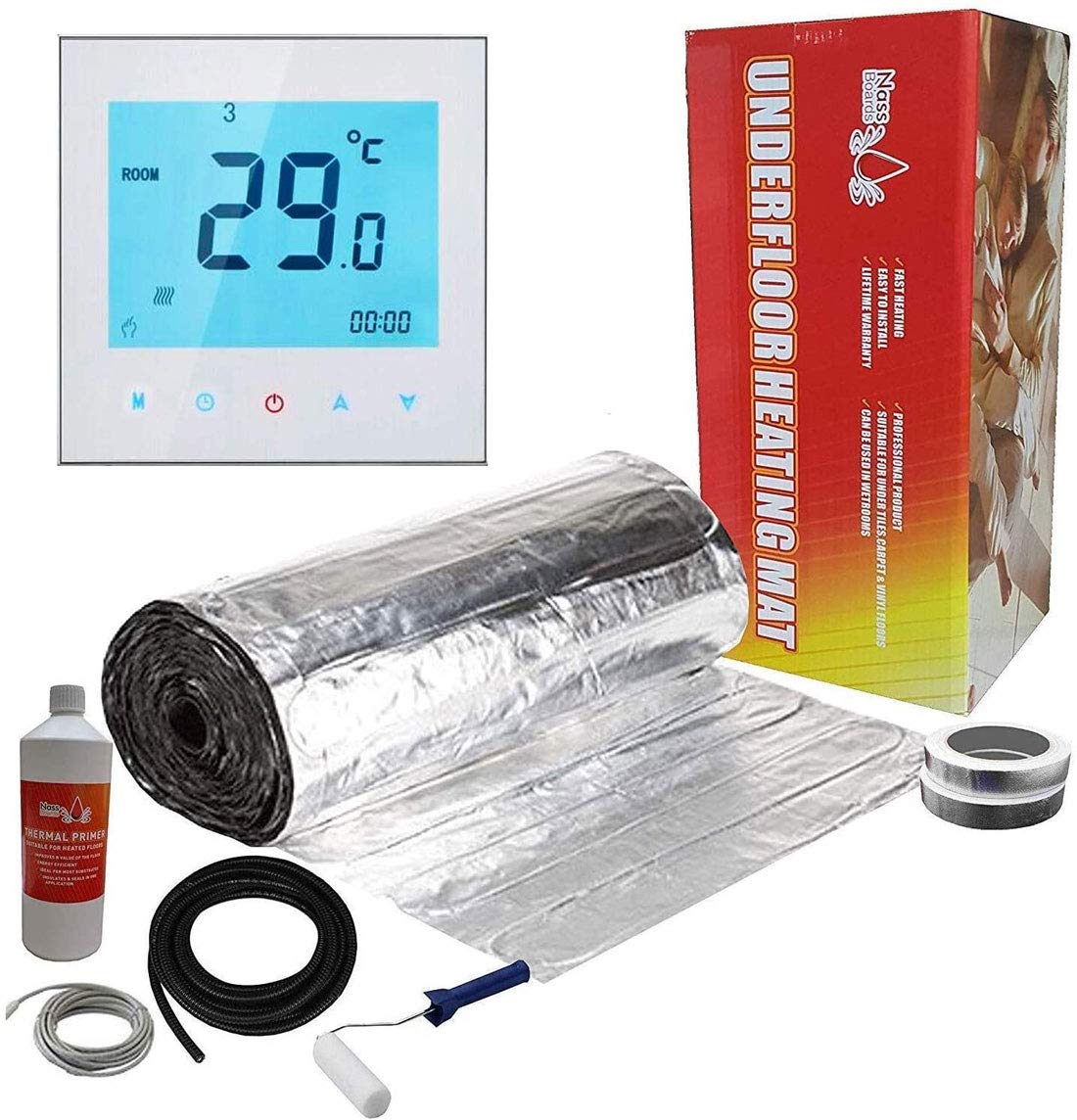 Nassboards White Wifi Thermostat Electric Underfloor Heating Kit 150W - 3M²