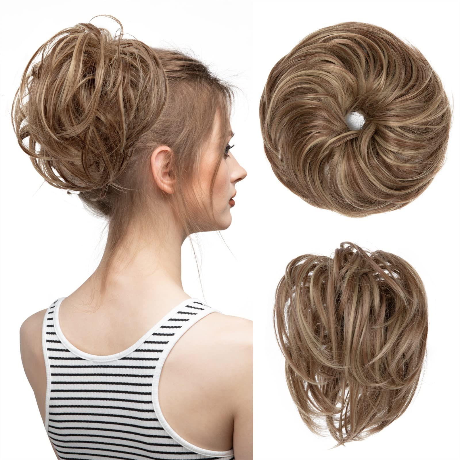 Ludzki kok włosy syntetyczne elastyczne kok niechlujne włosy sztuczne kręcone kok Scrunchie updo pączek Pączki Blond ogon wiązki blond włosy dla kobiet włosy kokony (rozmiar: rozmiar