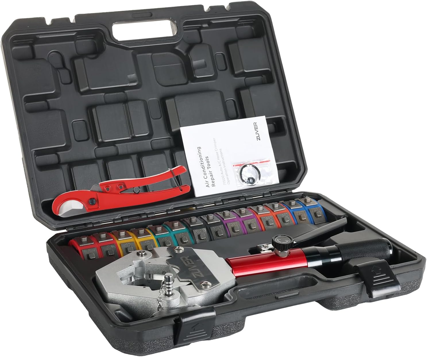 Hydraulic AC Hose Crimper Kit with Pipe Cutter and 7 Dies- Handheld 71500 Hydra-Krimp for Air Conditioning Repair, Manual Crimper for BH Air Conditioner Hose & Beadlock Fittings