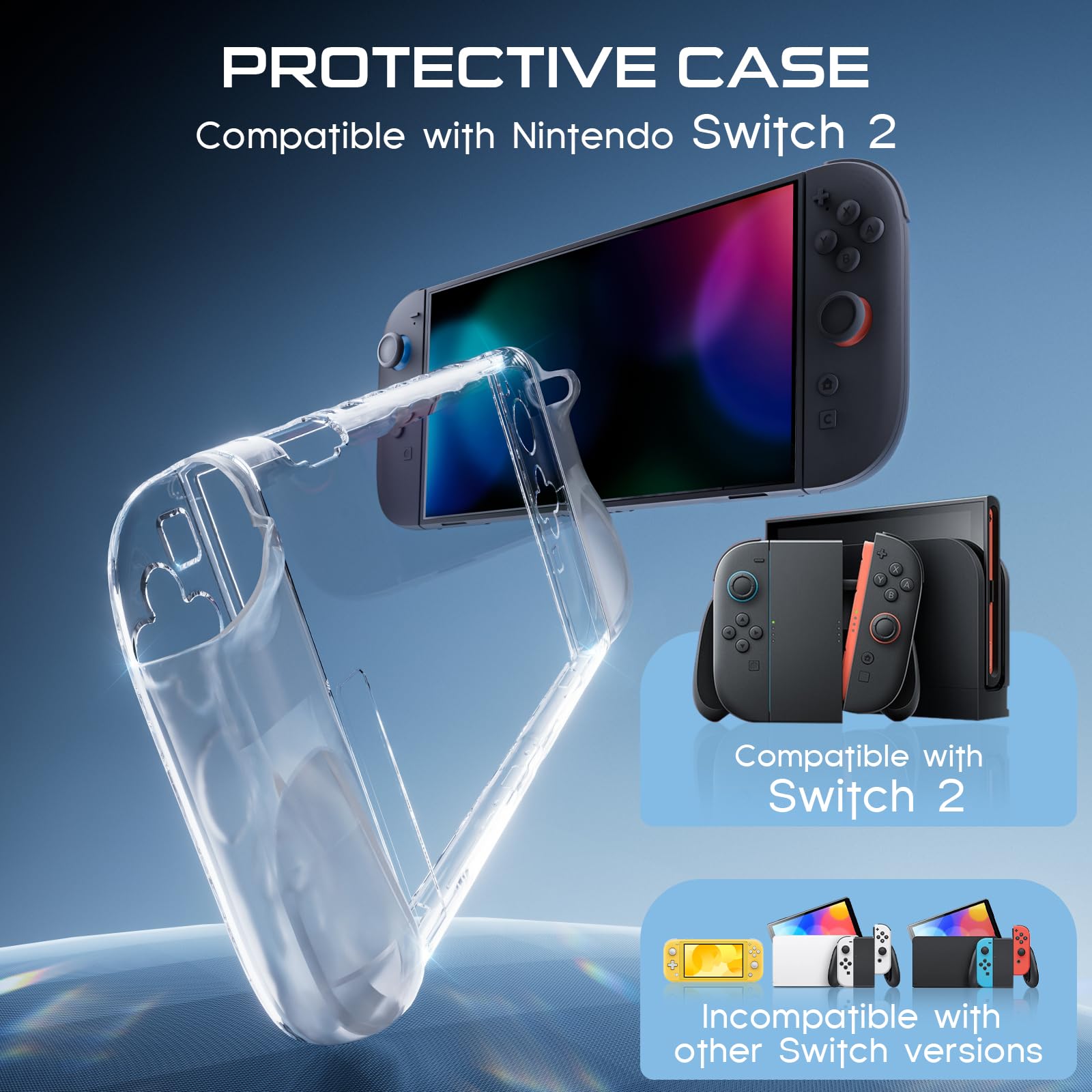 HEYSTOP [120 Pezzi] Cover per Nintendo Switch 2 Custodia Protettiva Trasparente per PC per Nintendo Switch 2 con Protezione per Lo Schermo Switch 2 e Copri-Pollici per Accessorio Console Switch 2