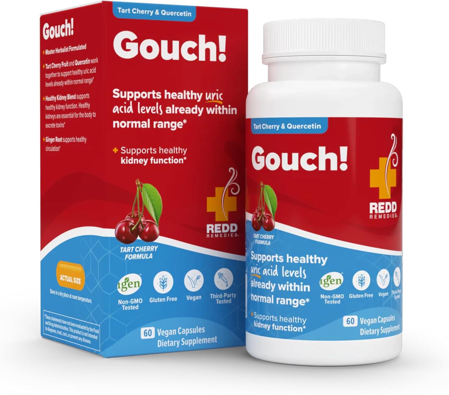 Redd Remedies Gouch! | Supplement for Joints, Uric Acid Levels, and Healthy Kidney Function | Tart Cherry, Ginger, Quercetin, & More | 60 Vegan Capsules