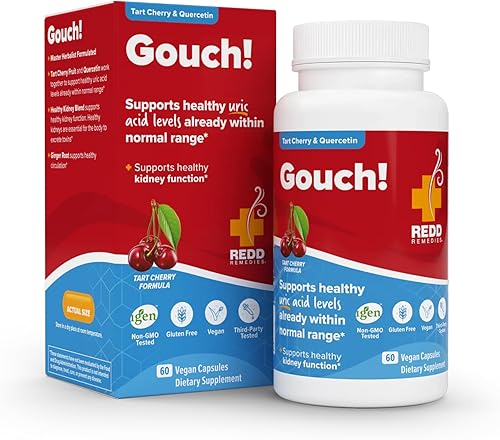 Redd Remedies Gouch! | Suplemento para articulaciones, niveles de ácido úrico y función renal saludable | Cereza ácida, jengibre, quercetina y más |
