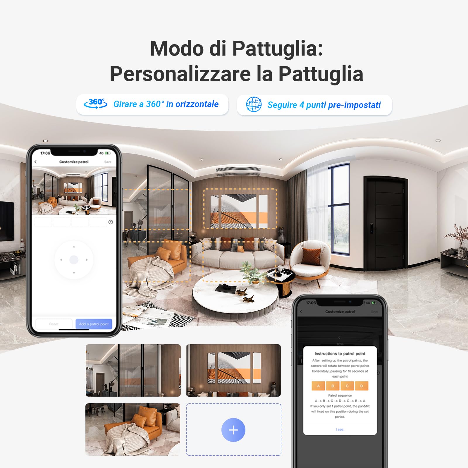 EZVIZ C7 Telecamera Wi-Fi Interno 4MP con Doppia Lente, Videocamera Sorveglianza Interno a 360°, Rilevamento di Persone/Animali, Audio Bidirezionale, Visione Notturna, Modalità Pattugliamento/Privacy