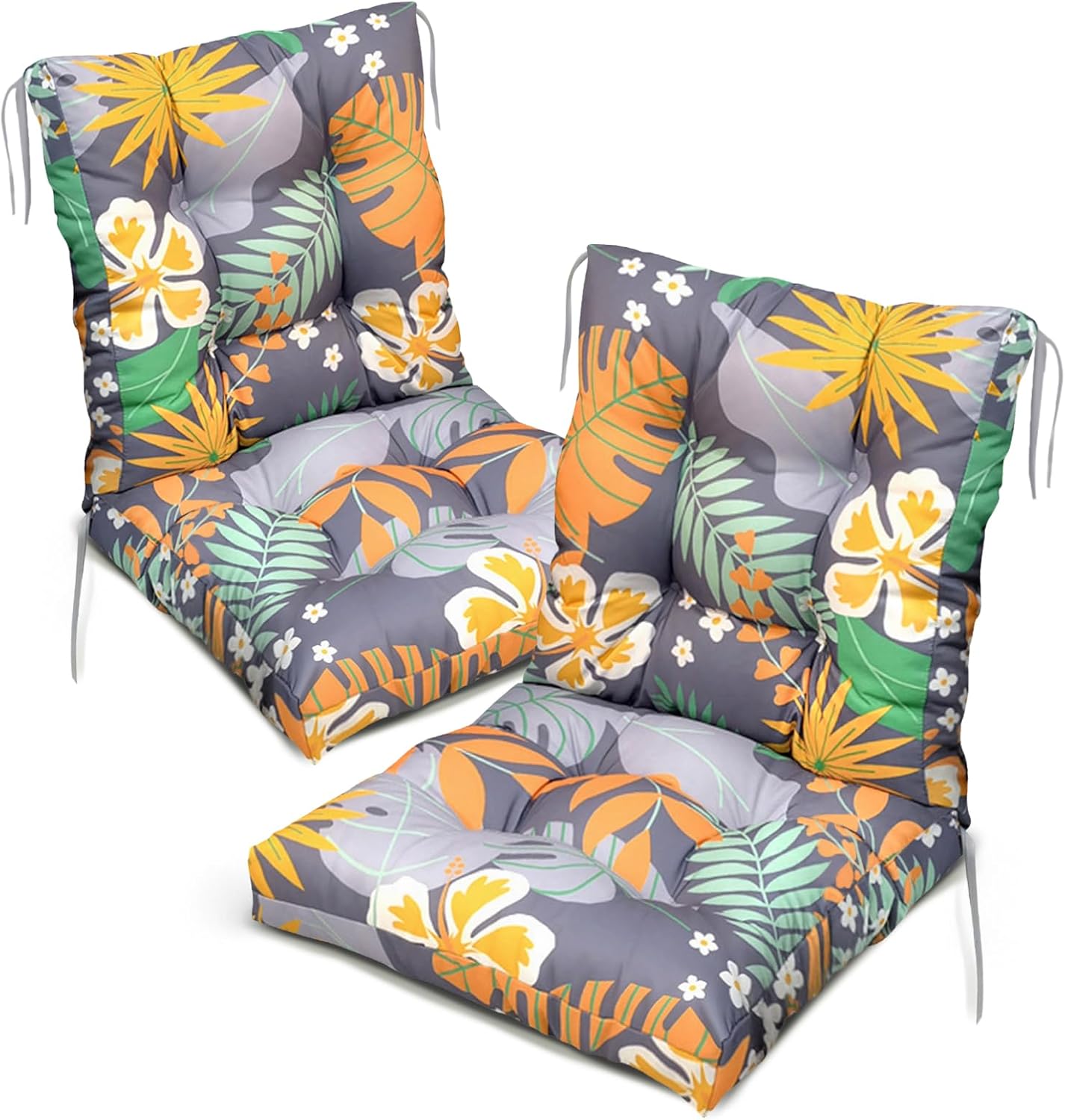 Outdoor Floral Wicker Chair Cushions Set of 2 Waterproof Replacement Seat Cushion for Patio Furniture Garden High Back Thicken Outdoor Seat Pads,Flower 41.7"*20.8"*3.9"