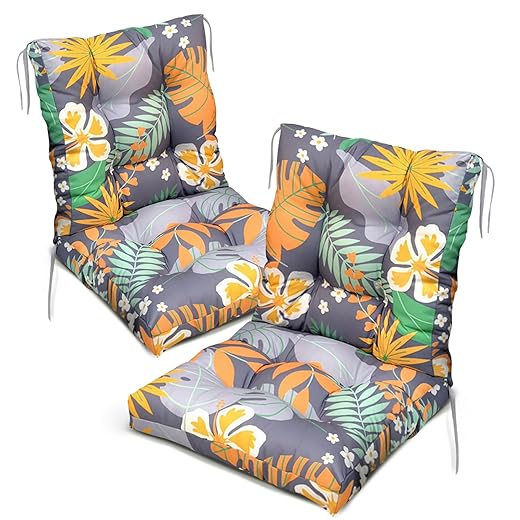 Eoieov Outdoor Floral Wicker Chair Cushions Set of 2 Waterproof Replacement Seat Cushion for Patio Furniture Garden High Back Thicken Outdoor Seat Pads,Flower 41.7"*20.8"*3.9"