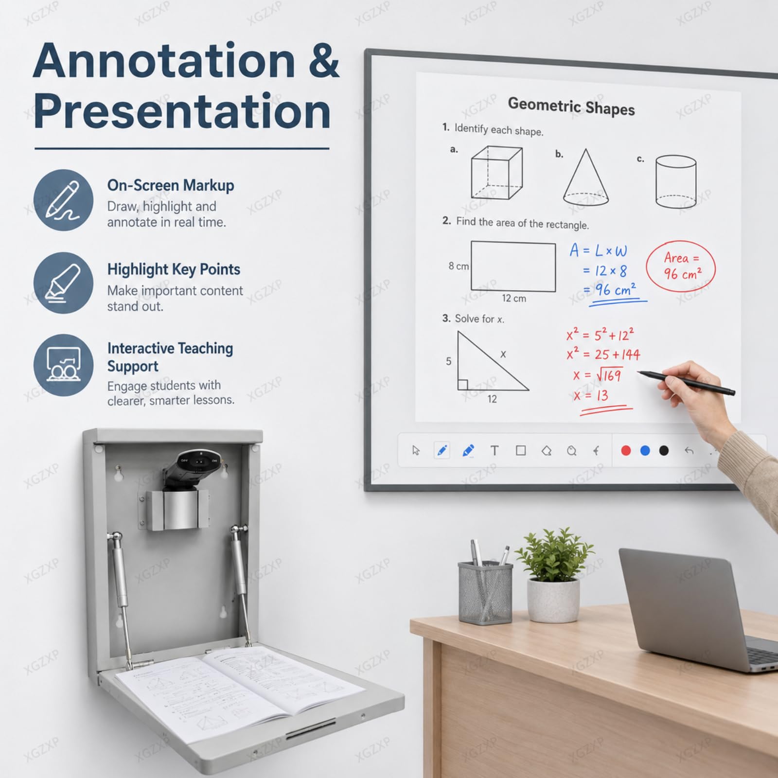 Videocamera USB da Parete per Documenti, Visualizzatore per La Didattica con Blocco, Scansione di Documenti E Registrazione di Presentazioni, Annotazione su Lavagna, Ideale per 5mp