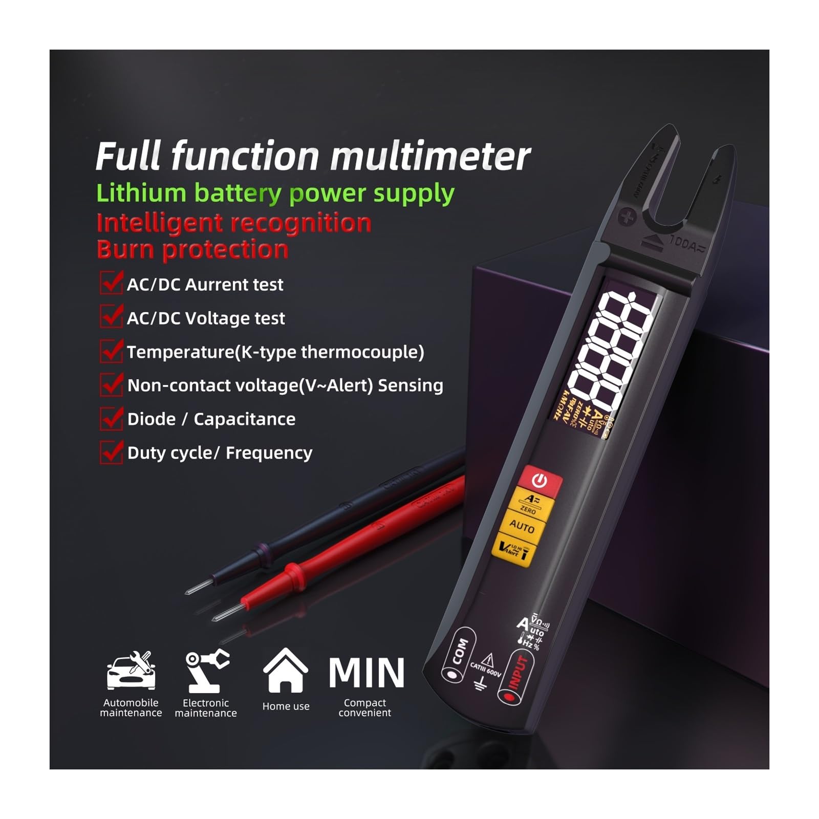 Pinza amperimétrica digital, Multímetro De Abrazadera Digital U1 U0, Recargable, 6000, Voltaje Corriente Automático, Sin Contacto, Hz, Temperatura, Electrónico(U1 kit)