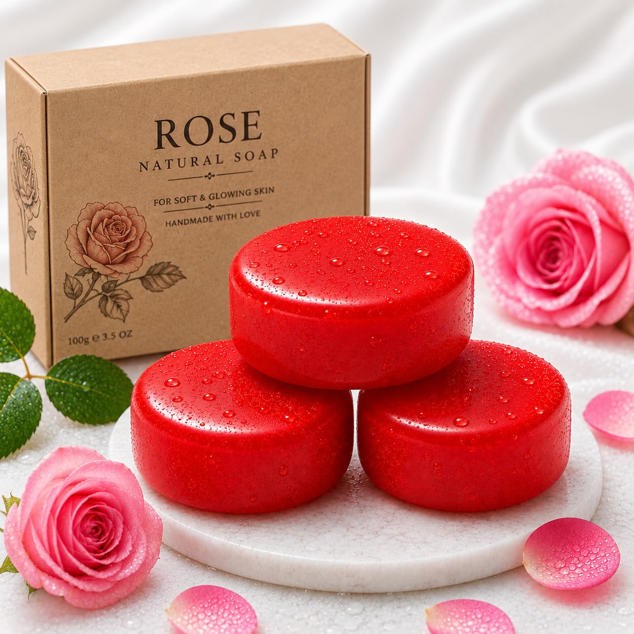 Premium Rose Glycerin Soap Handmade | Natural Transparent Bath Soap | Intense Moisturizing & Skin Softening | Vitamin-Enriched | Pack of 3 x 100g-image-28
