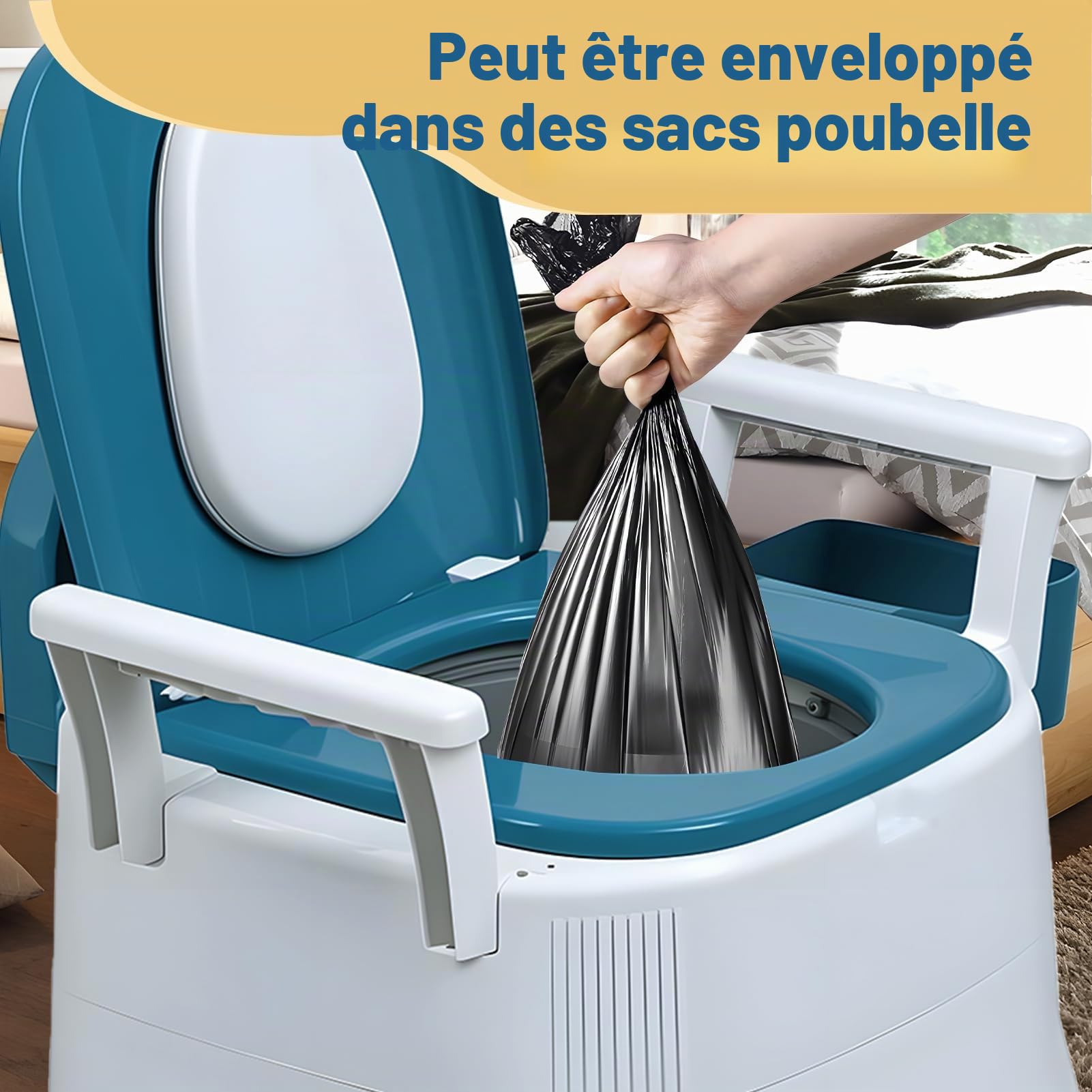 Toilette Chimique Portable avec accoudoirs Amovibles, Pot de Chambre Adulte, Toilette Camping, capacité 150 kg, pour Personnes âgées, handicapées et Femmes Enceintes