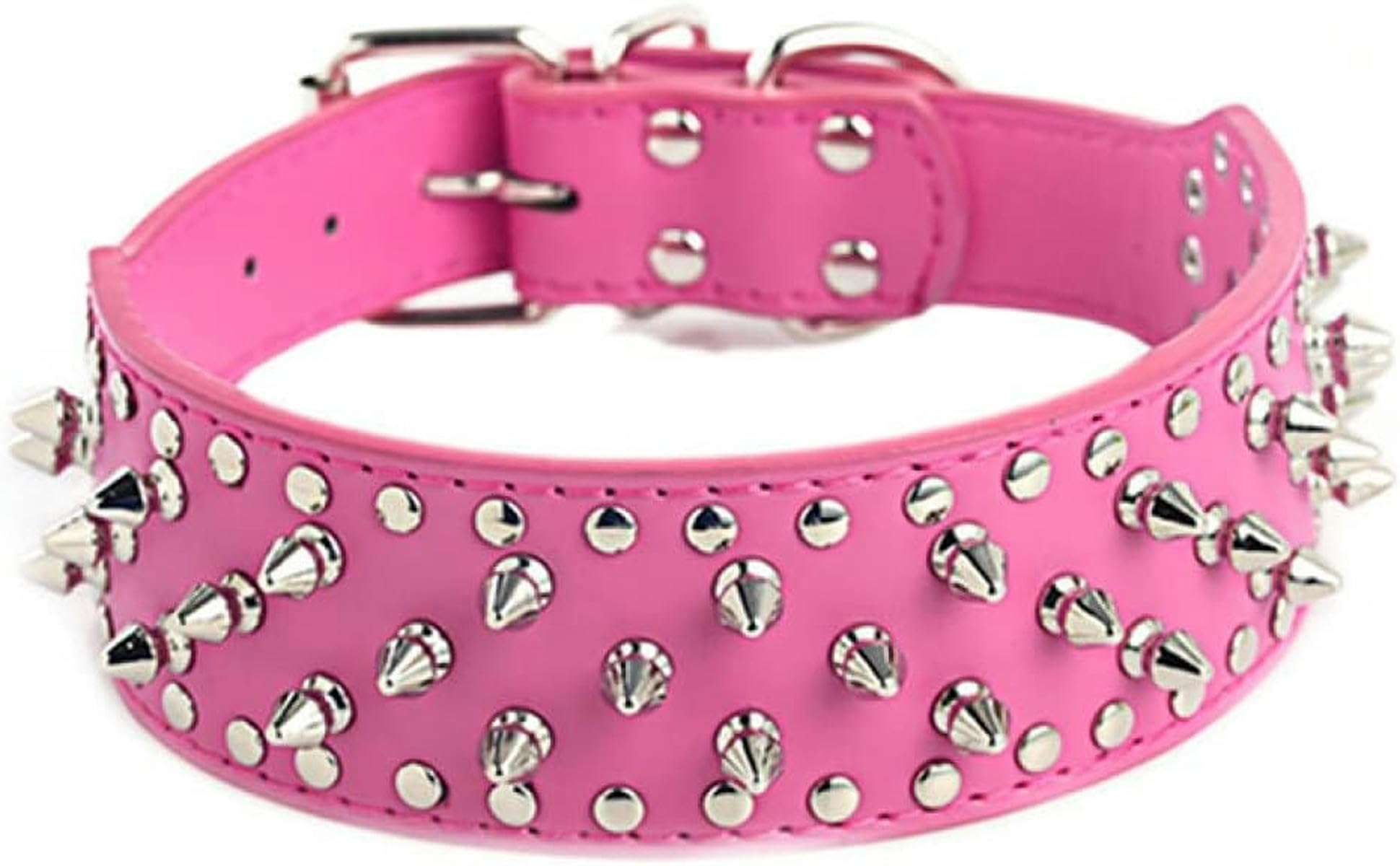 Collare per cani in pelle PU con borchie, regolabile, con rivetto, per la sicurezza - DM