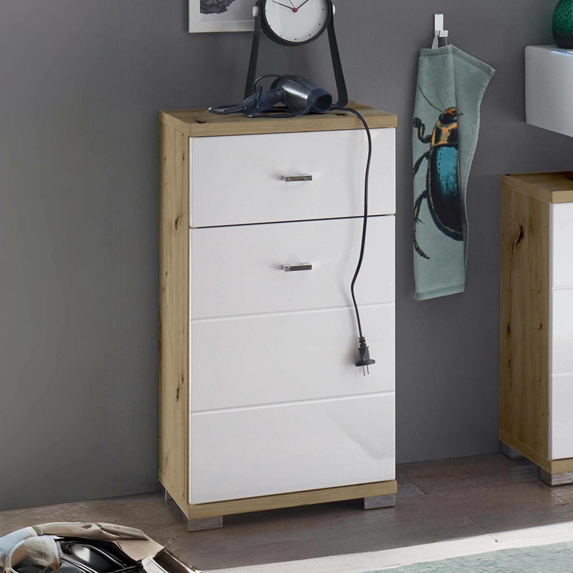 Julian Bowen Single Door Single Drawer White And Oak Storage Cabinet