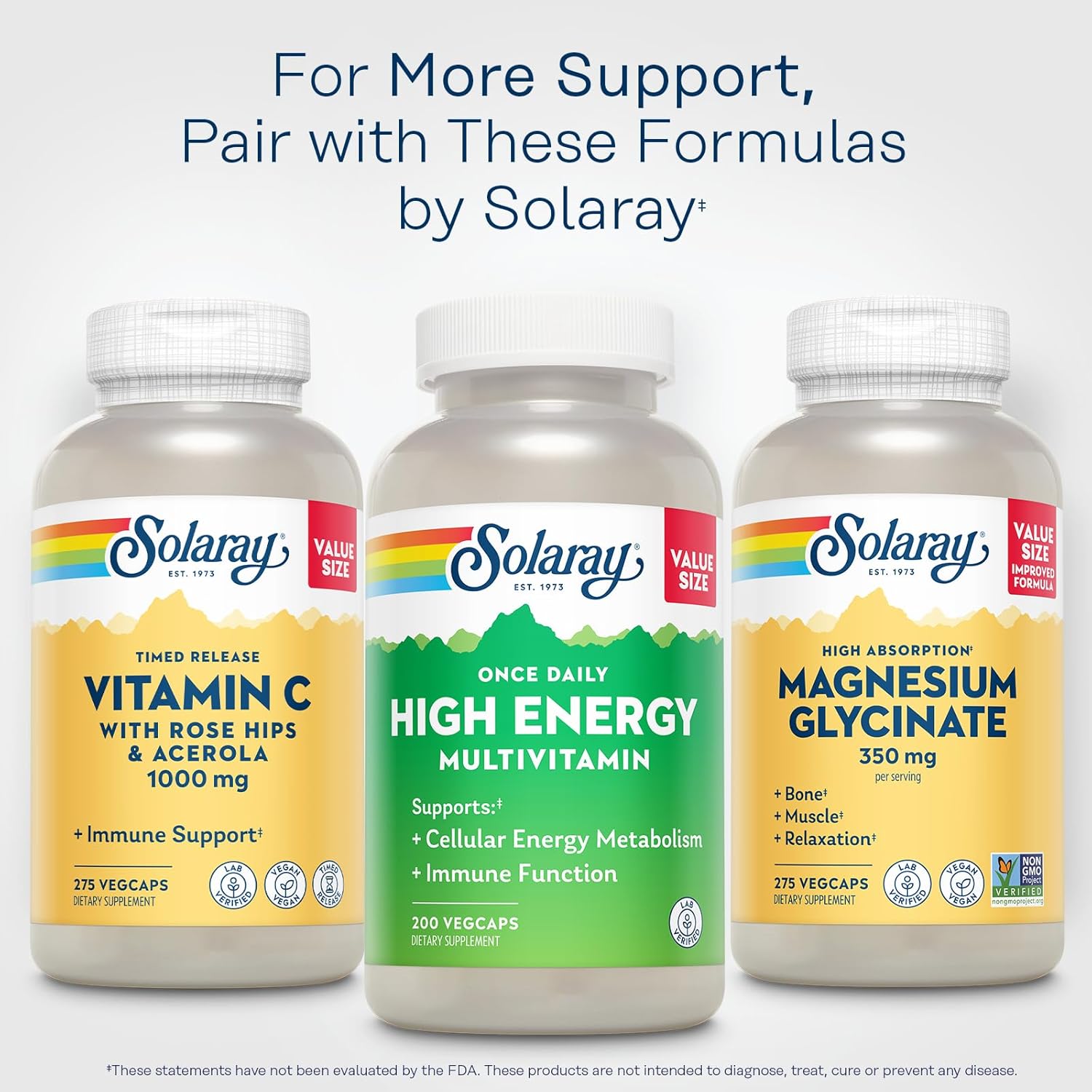 SOLARAY Once Daily High Energy Multivitamin for Women and Men – with Vitamin C, Vitamin D and Whole Food & Herb Base - Cellular Energy Metabolism & Immune Function Support – 200 Servings, 200 VegCap