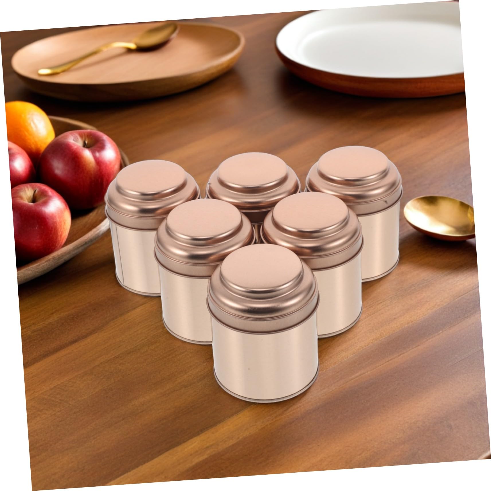 6 Stück Runde Teedosen aus Stabilem Weißblech mit Luftdichtem Deckel Versiegelt für Losen Tee Kaffee und Gewürze Praktische Aufbewahrung für Küche und Reisen Roségoldfarben