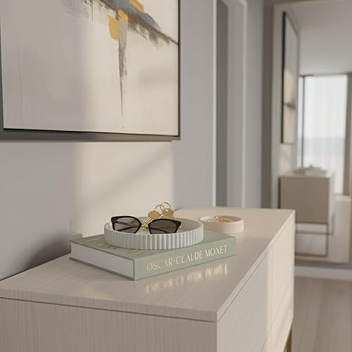 Miniatura 2 de Juego de bandeja decorativa de hormigón y decoración de libros - Bandeja con bordes ondulados y caja de lino para mejorar la decoración de tu mesa