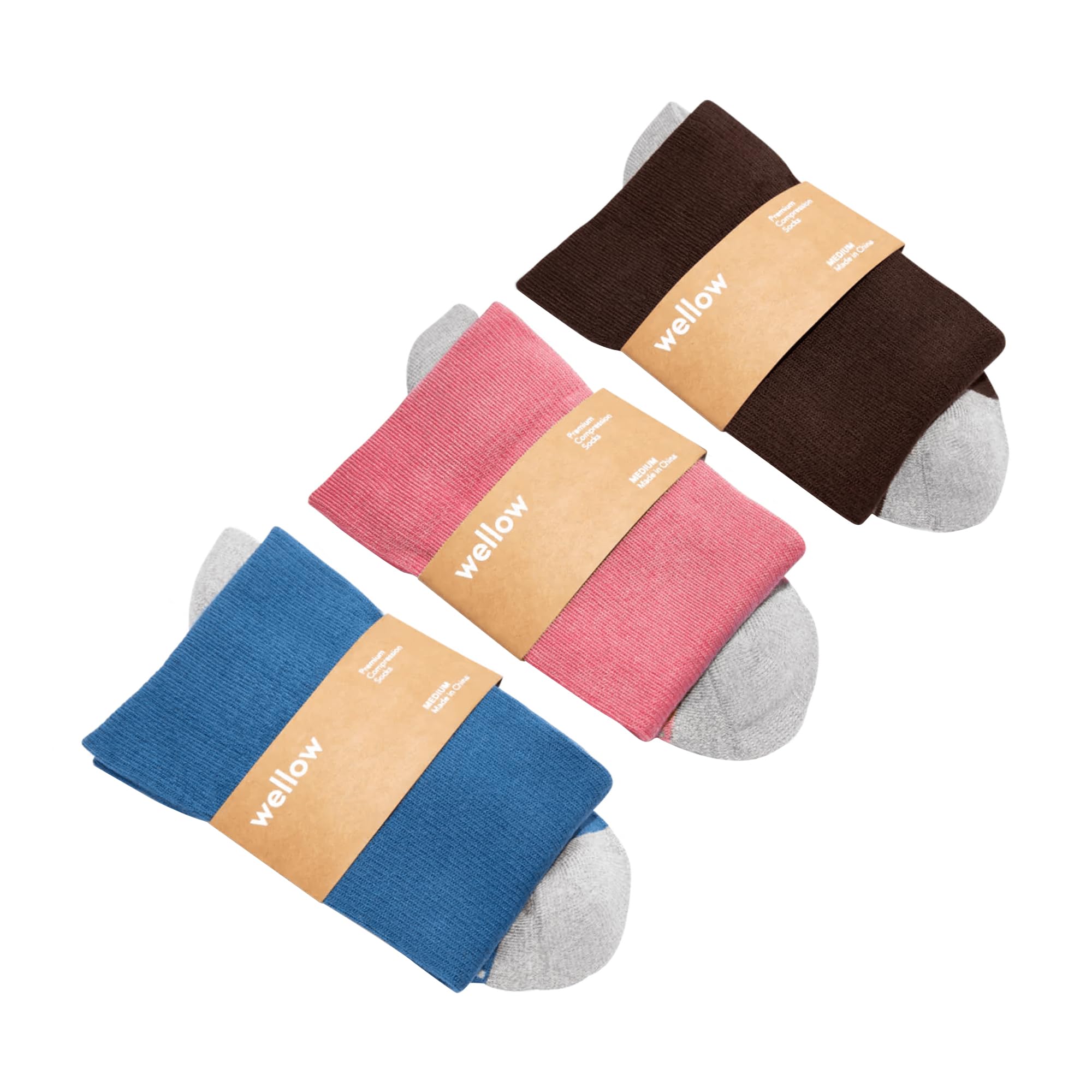 Wellow Regular Compression Socks (Pack of 5) for Men &amp; Women, Circulation Support, 18-25 mmHg, Made with Viscose from Bamboo