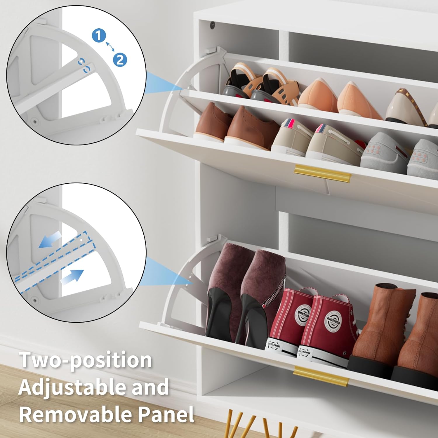 JOZZBY Shoe Cabinet for Entryway, White Narrow Shoe Storage Cabinet with 2 Flip Drawers, Wooden Hidden Freestanding Shoe Rack Organizer for Hallway, Living Room