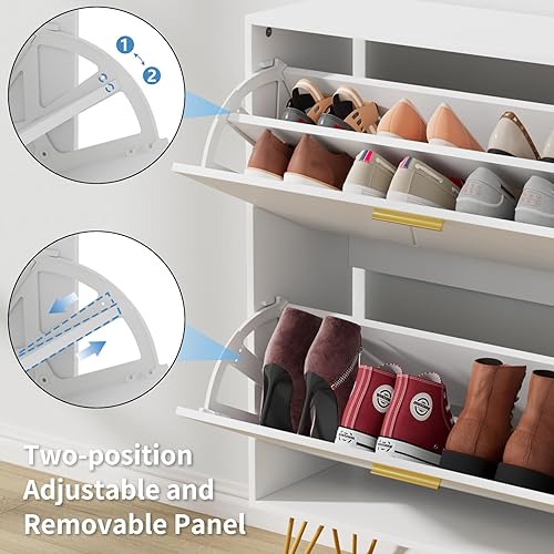 Miniatura 6 de JOZZBY Armario de zapatos para entrada, armario de almacenamiento de zapatos estrecho blanco con 2 cajones abatibles, organizador de zapatos