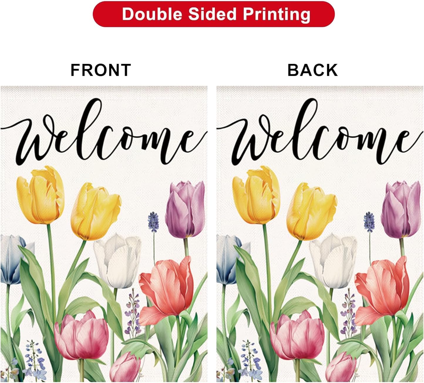 HOMFREEST Spring Floral Tulip Garden Flag 12x18 Inch Double Sided Burlap for Outside Welcome Flowers Small Flags Farmhouse Yard Outdoor Decoration - Image 4