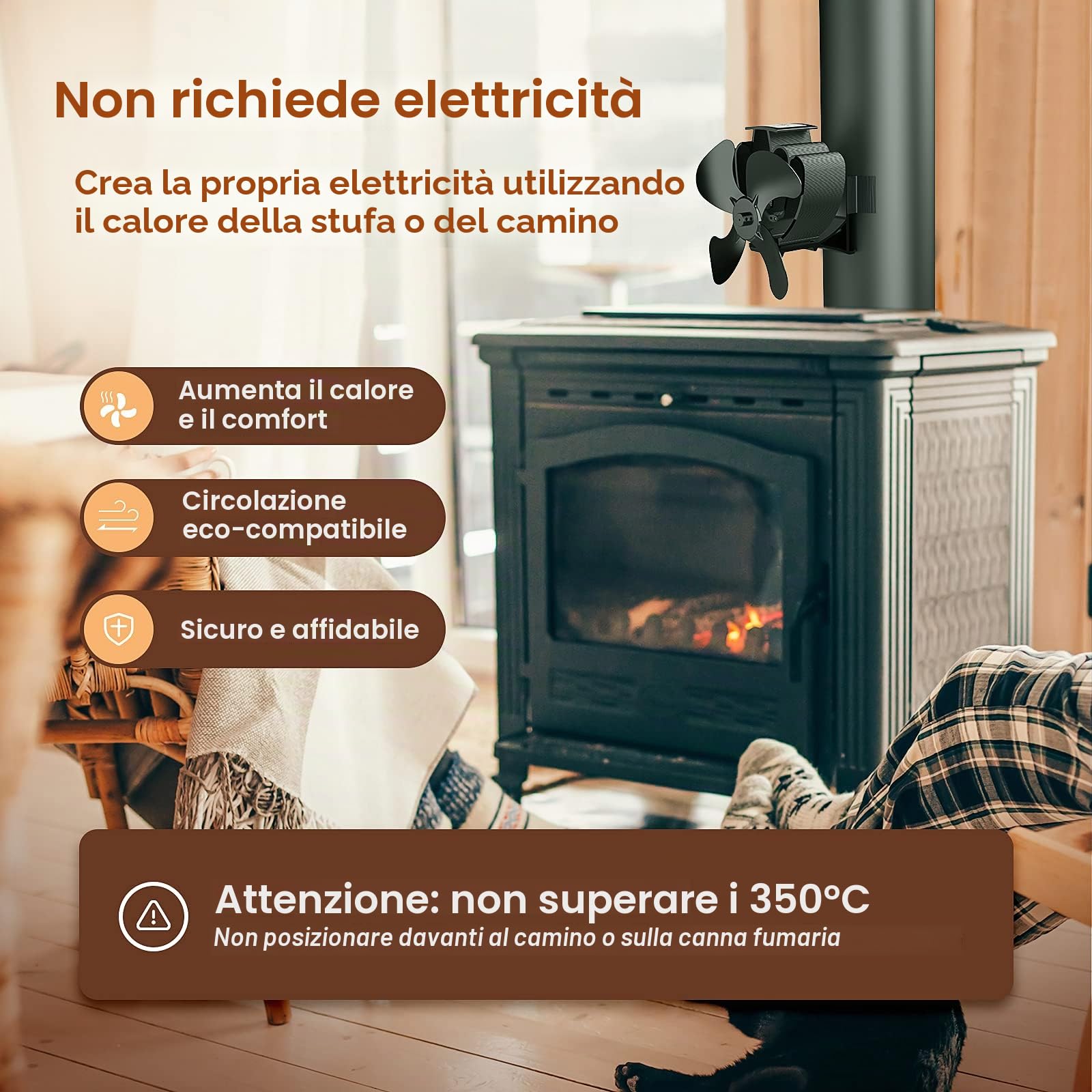 Ventola per Stufa a Legna Magnetico, ventilatore stufa da Tubo per la protezione ambientale, ventola camino, Senza corrente Silenziosa ed Efficiente Distribuzione del Calore/Stufa/Tronchi