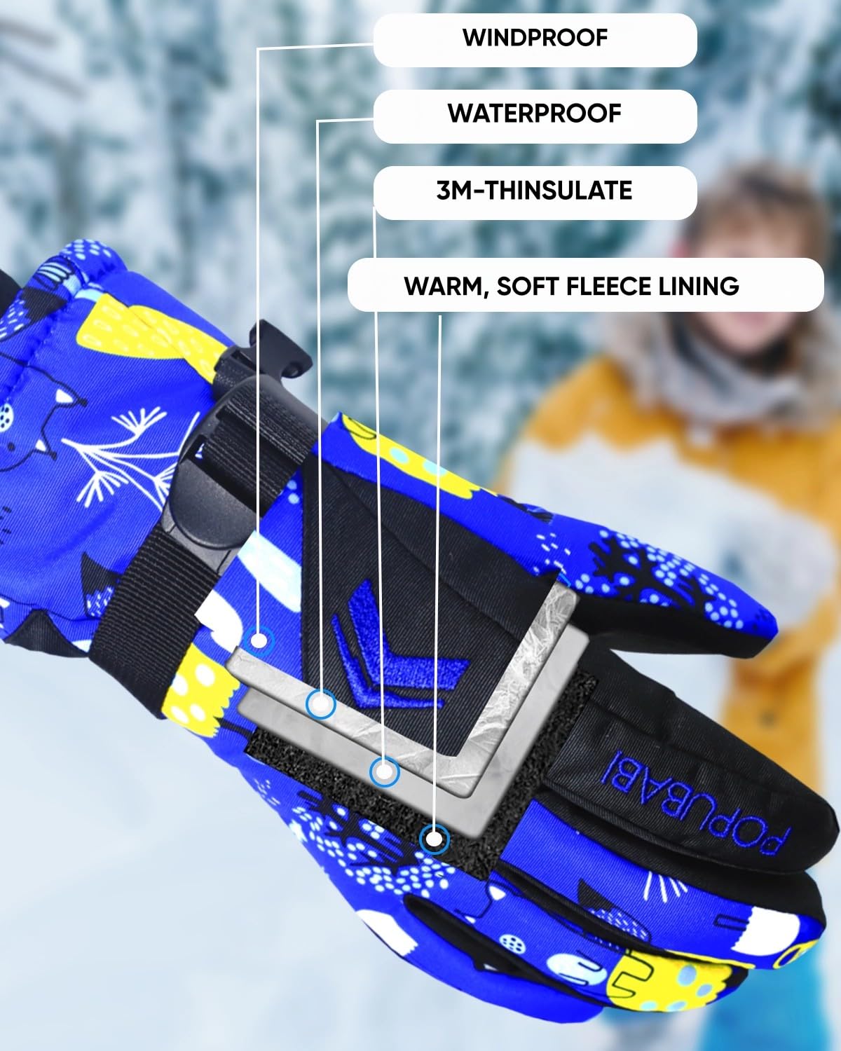 Guantes de Esquí para Niños y Niñas, Impermeables y a Prueba de Viento, Cálidos para Snowboard, Ciclismo y Deportes de Invierno