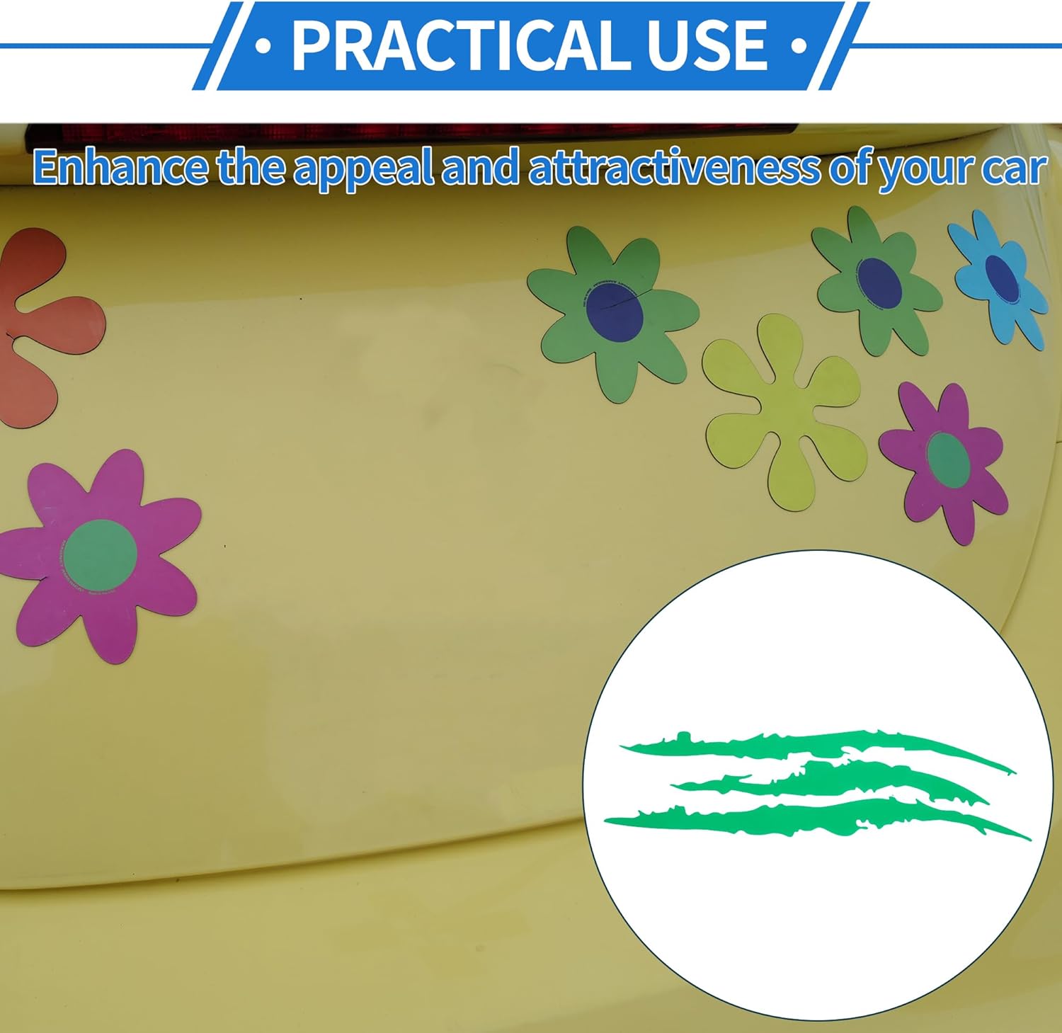 Reflective Bumper Decal Green Rectangle Ghost Grabber Pattern Reflective Car Sticker Personalized Decoration