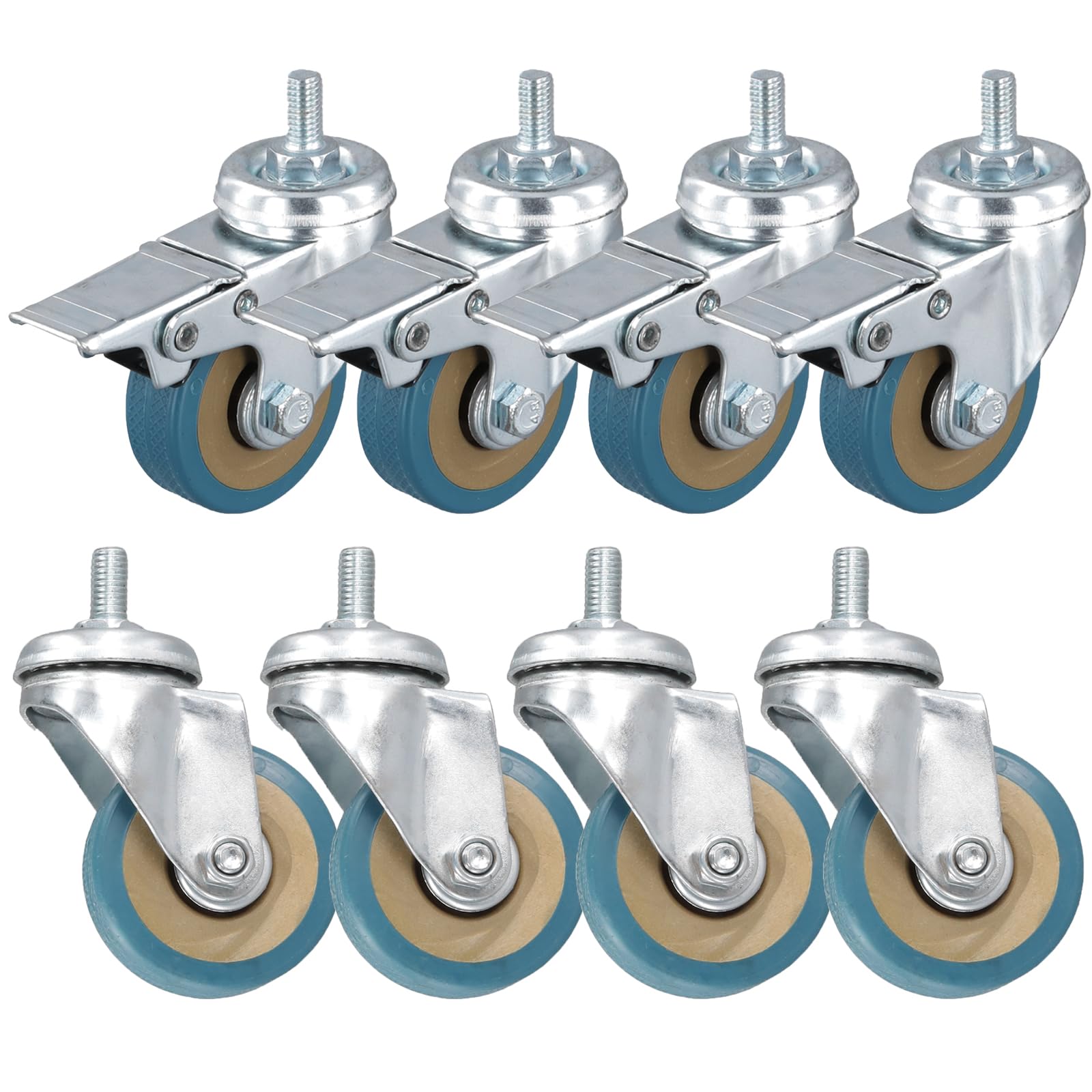 MAKTSAM 8 Pack 50mm(2 inch) Swivel Castor Wheels (4 Locking and 4 Non-Locking), Heavy Duty Castors Set with M8x15mm Bolt for Furniture