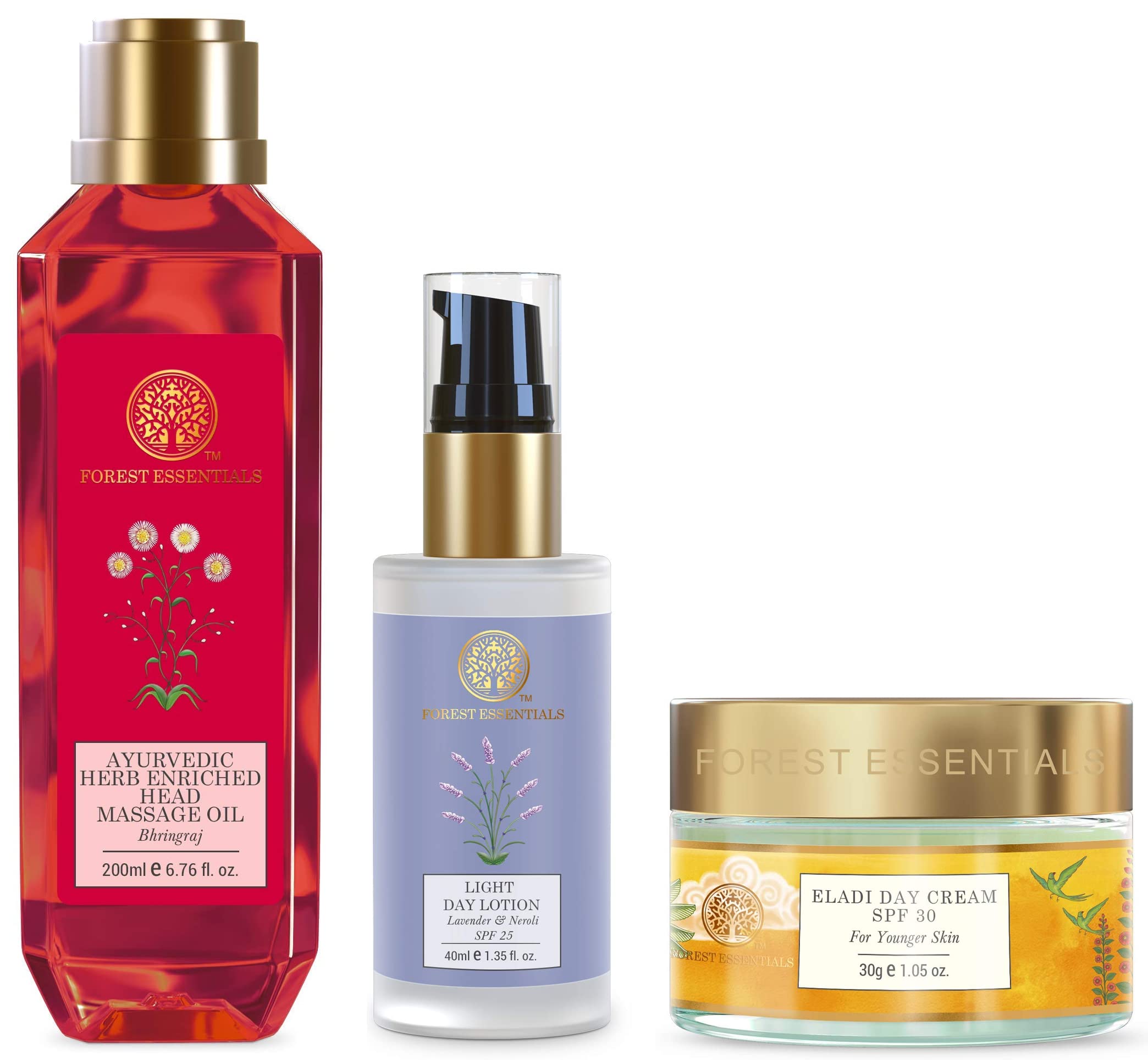 Forest Essentials Light Day Lotion Lavender & Neroli 40ml (Face Cream with SPF 25) & Ayurvedic Herb Enriched Head Massage Oil 200ml & Eladi Day Cream SPF 30, 30g (Face Cream)-image-36