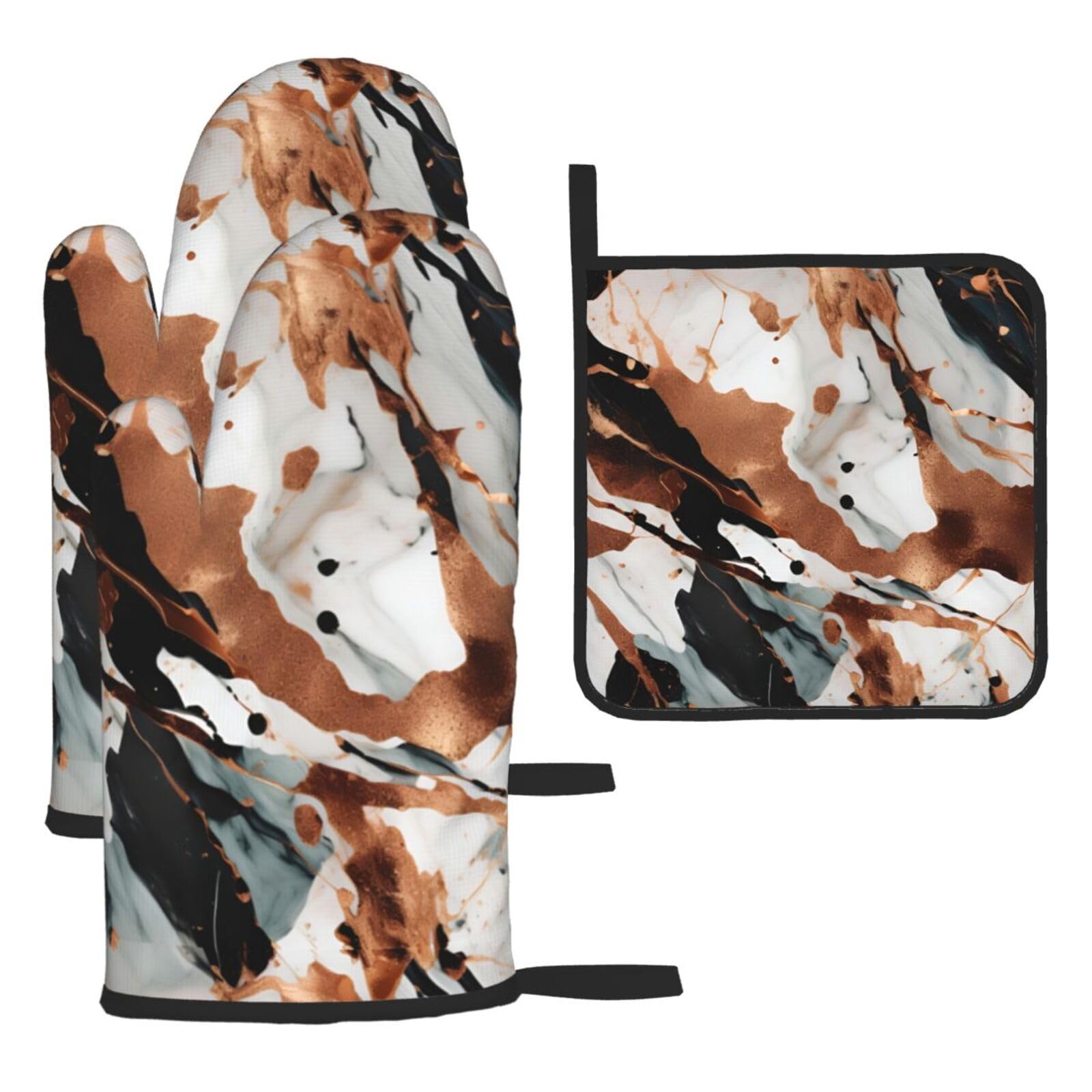 Ensemble essentiel de cuisine avec maniques de four style marbre