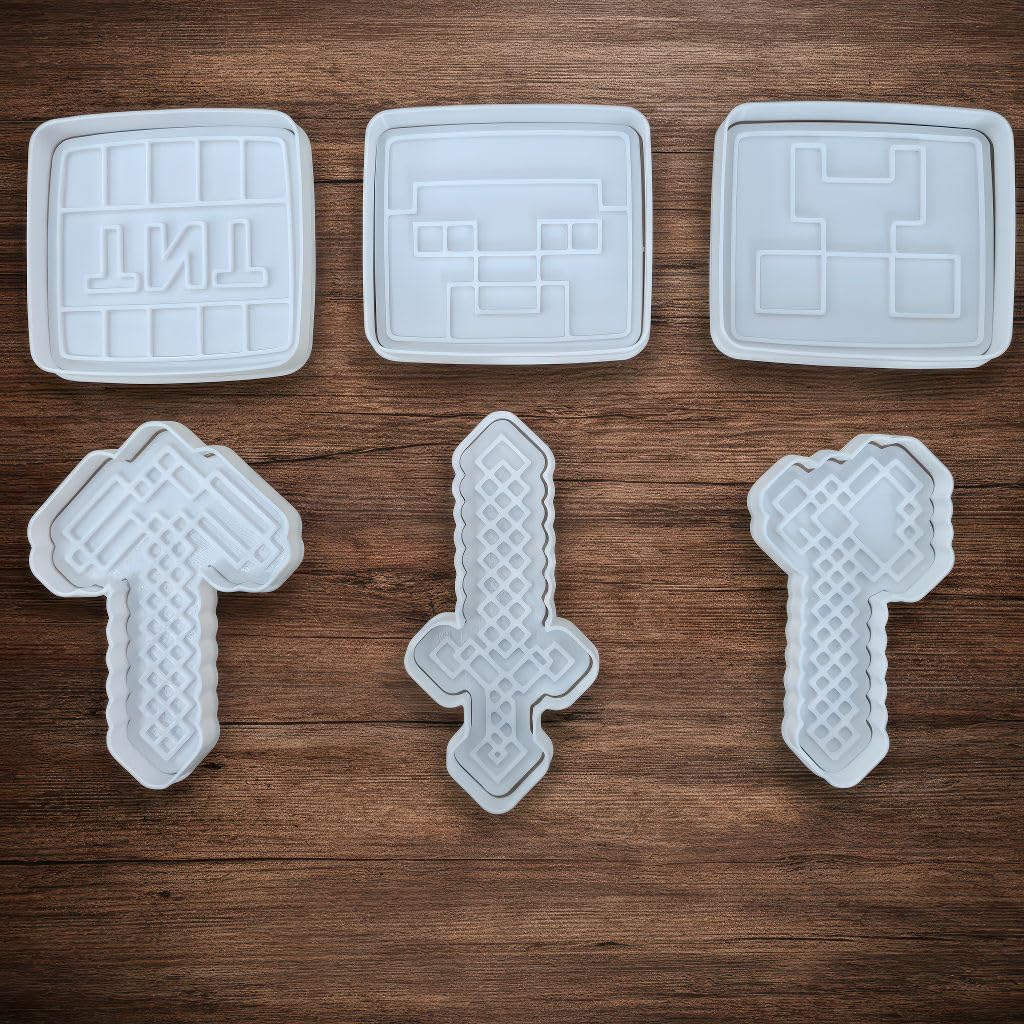 Allenjoy Cookie Cutters & Stamps, Pixel Biscuit Cutter Embosser Molds for Baking, Fondant, Polymer Clay - Funny Kitchen Accessories, Novelty DIY Supplies, Party Favors, Decorations, Gifts