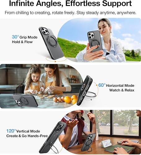 TORRAS 360° Ostand O3 Fitness für iPhone 15 Pro Hülle für MagSafe [Flexibler Ständer & Nr.1 Magnetkraft & Zertifiziert Militärischer Schutz] Hülle iPhone 15 Pro Case Schwarz - 4