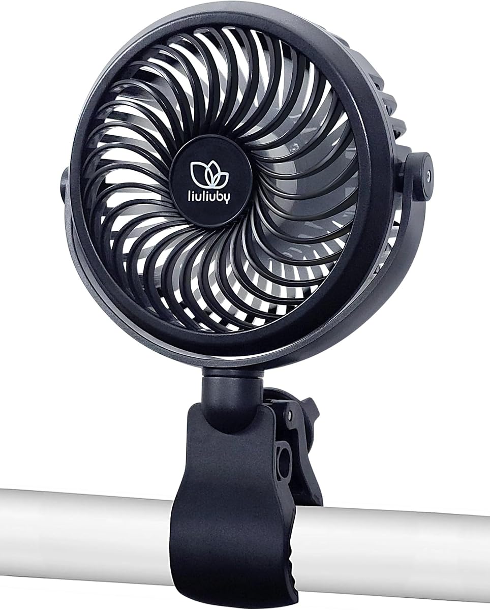 liuliuby Ventilador para cochecito de bebé con clip | Ventilador con clip para asiento de coche de bebé | Portátil y recargable con abrazadera duradera | Accesorios para cochecitos | Batería recargable USB de refrigeración pequeña (negro azabache)