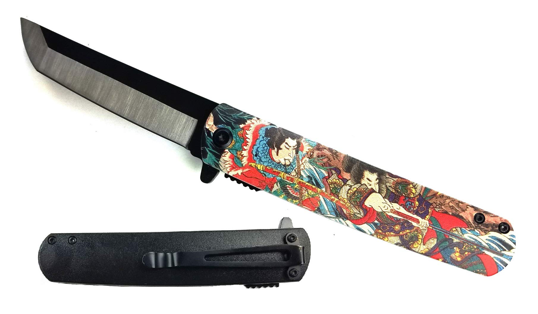 Falcon Spring Assisted Open Pocket Folding Knife with Japanese Culture Art Design Handle for Collection, Gift, Hunting, Fishing, Camping and Daily Use