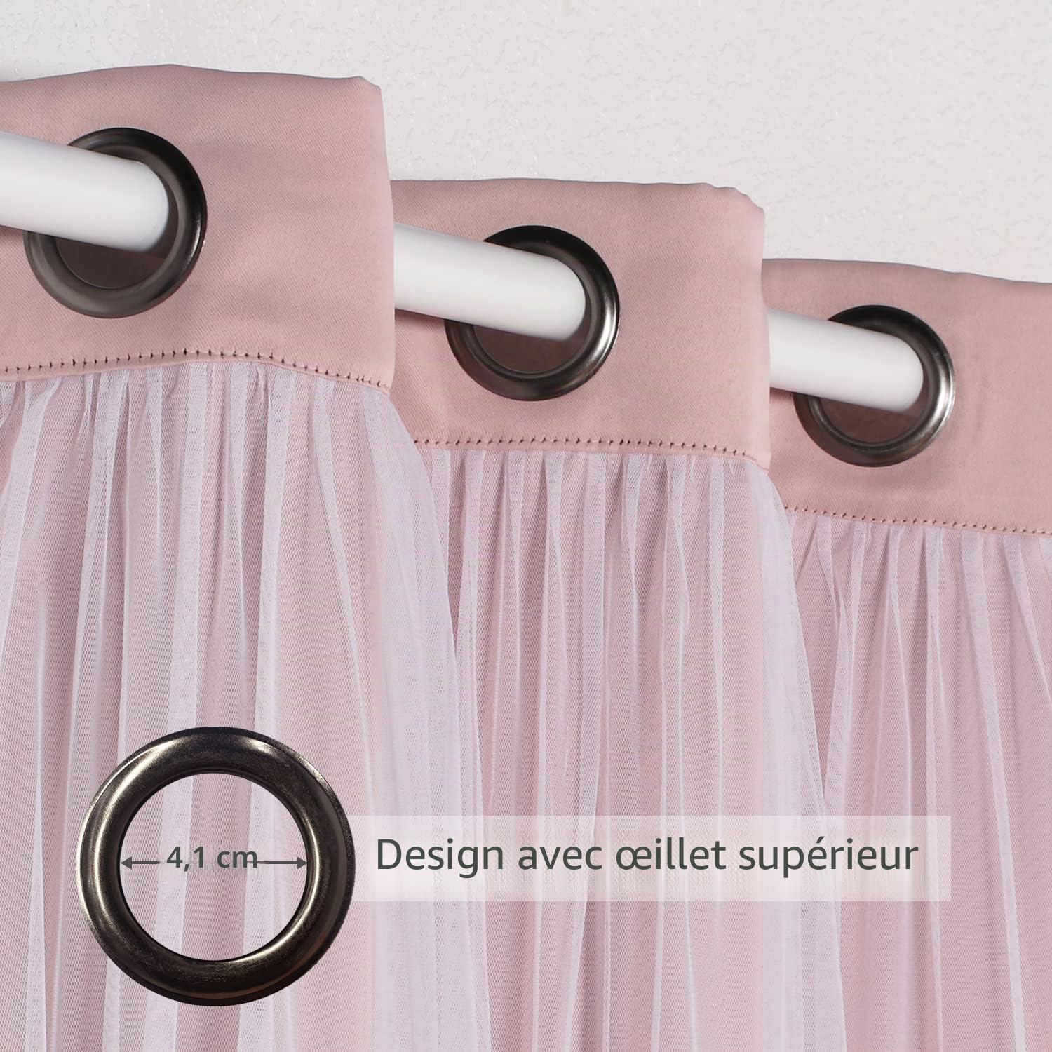 Bonzer Mix and Match Blackout Curtains Grommet Double-Layered Curtains with White Sheer Voile for Living Room, Blush, 52x84 inch, Set of 2 Panels