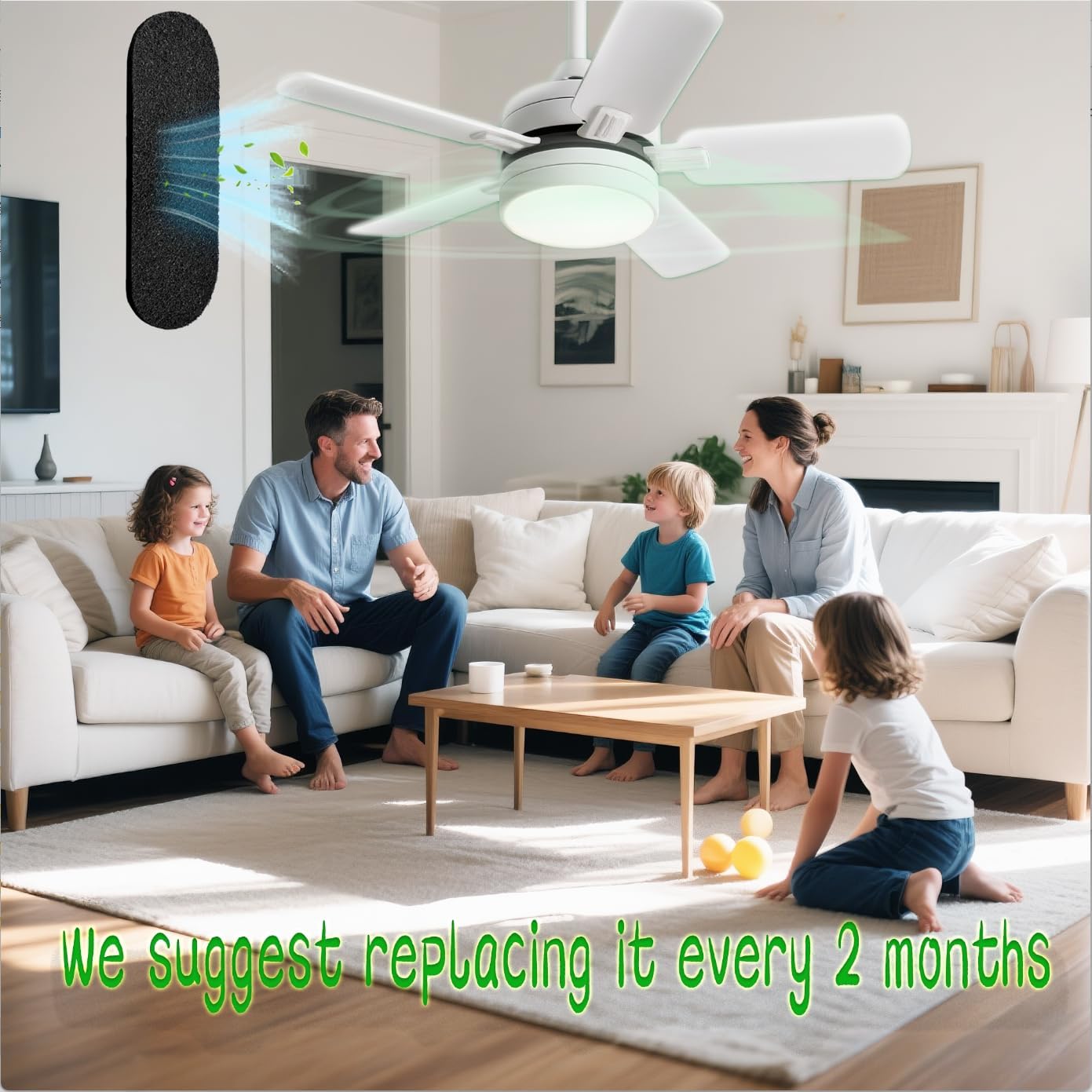 10 Pack Ceiling Fan Filters for Blades with Activated Coconut Carbon Air Purifier Pads, Universal Fit, Easy-Stick, Unscented for Common Household Contaminants - Image 6