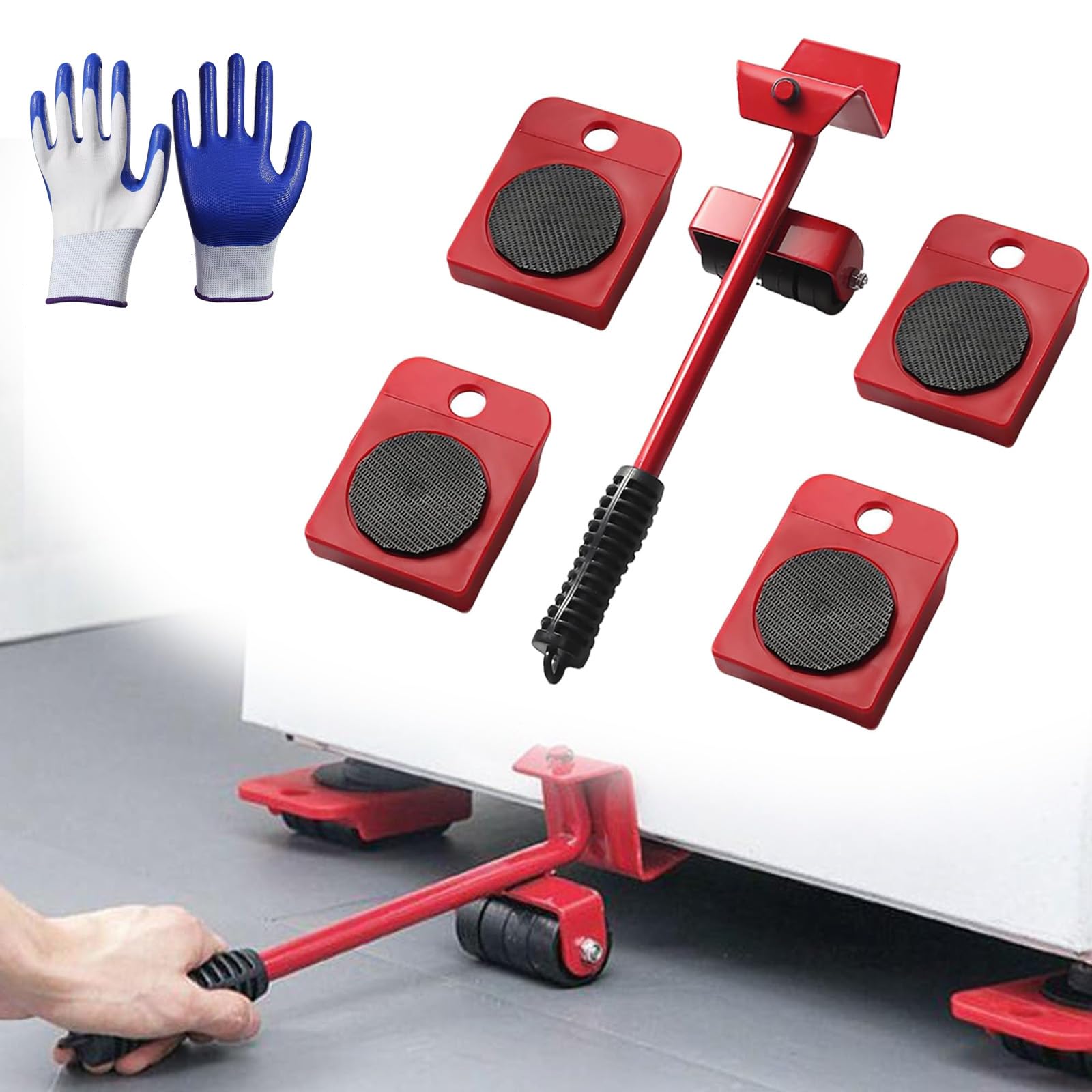 2026 New Furniture Lift Mover Tool Set, Furniture Lifter with Adjustable Height Lever & 4 Smooth Wheels, Heavy Furniture Moving Dolly Sliders Kit for Sofa, Bed, Table & Home Appliances (Red)