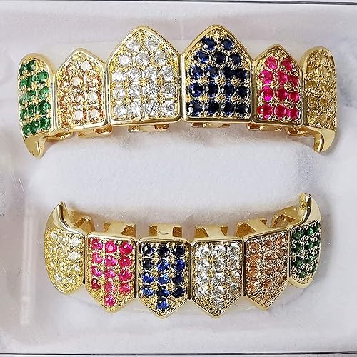 Miniatura 5 de HH BLING EMPIRE Rejilla de dientes de diamante helado para hombres y mujeres, parrillas Hip Hop de oro plateado para tus dientes, parte superior e