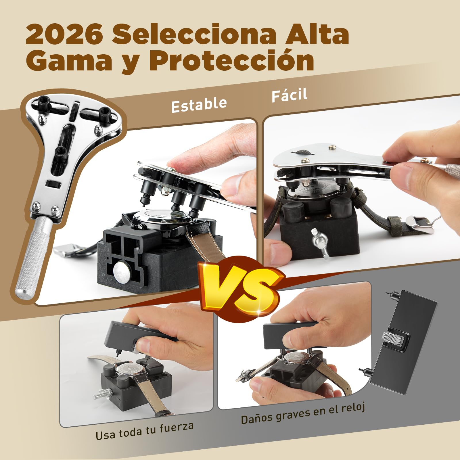 【Versión combinada】Eventronic Kit de Reparación de Relojes+Prensa de Tapa, Juego de Herramientas de Barra de Resorte Profesional, Juego de Herramientas Pasador de Enlace de Banda de Reloj con Estuche