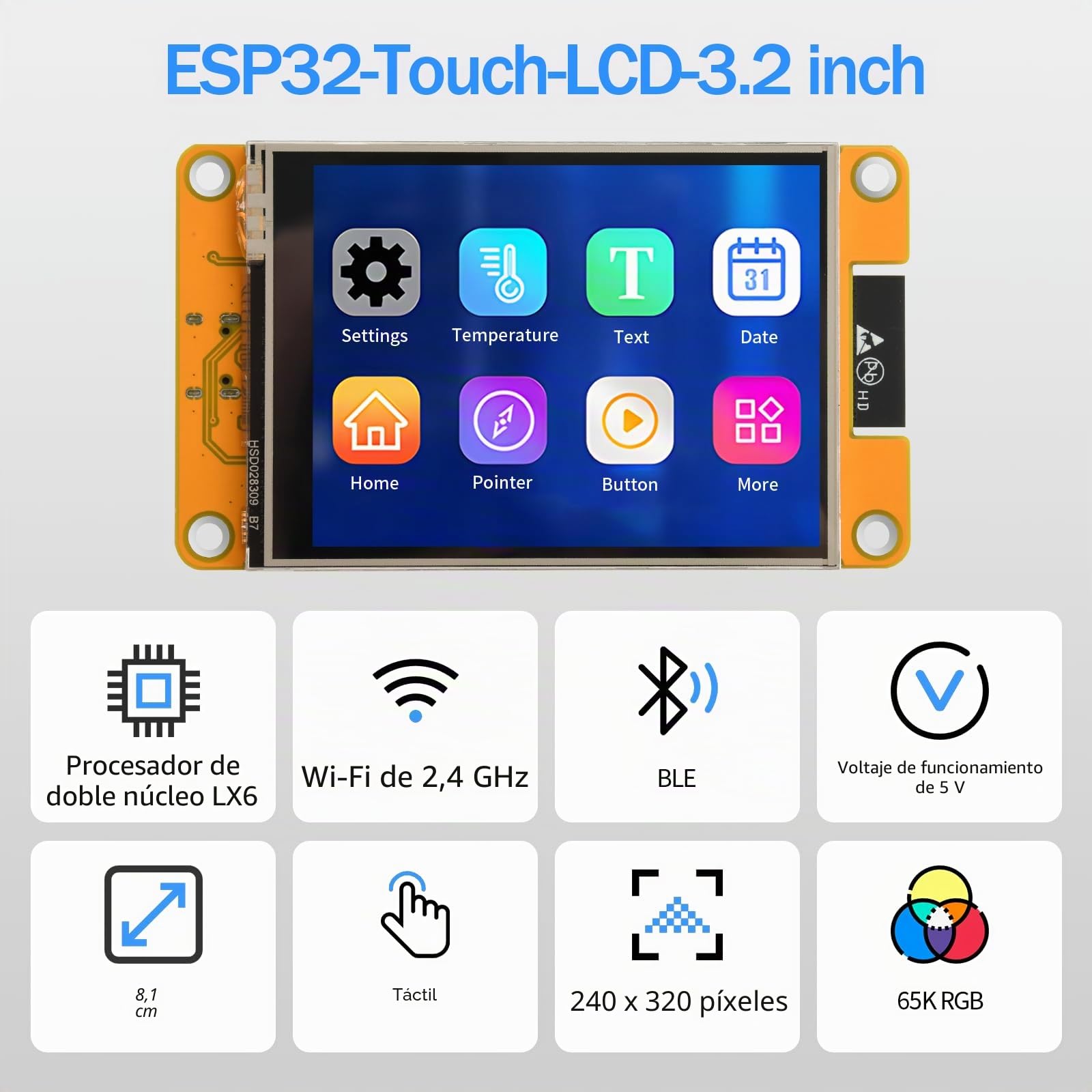 diymore Pantalla ESP32 de 3.2 Pulgadas, para Placa de Desarrollo ESP-32 WiFi Bluetooth, Controlador ST7789P3, Pantalla LCD de 240 x 320, módulo TFT Inteligente, Pantalla táctil, conectividad IoT de