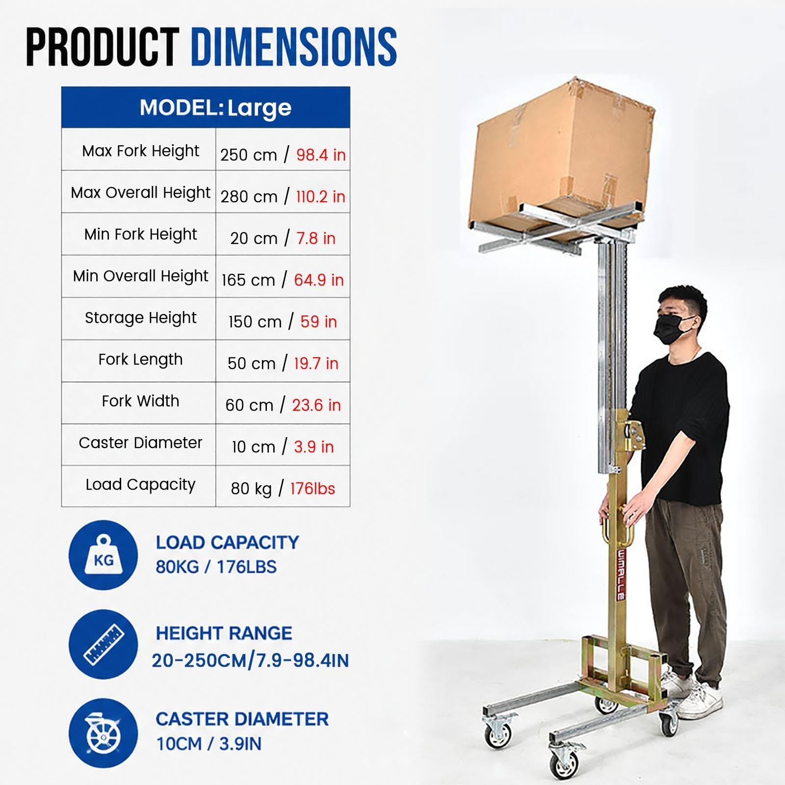 Carrello Elevatore Manuale 1.8/2.1/2.5m Sollevatore Regolabile In Altezza