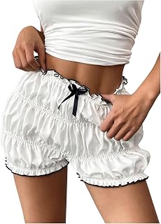 SweatyRocks Women's Bow Ruffle Bloomer Shorts Ruched High Waisted Y2K Short