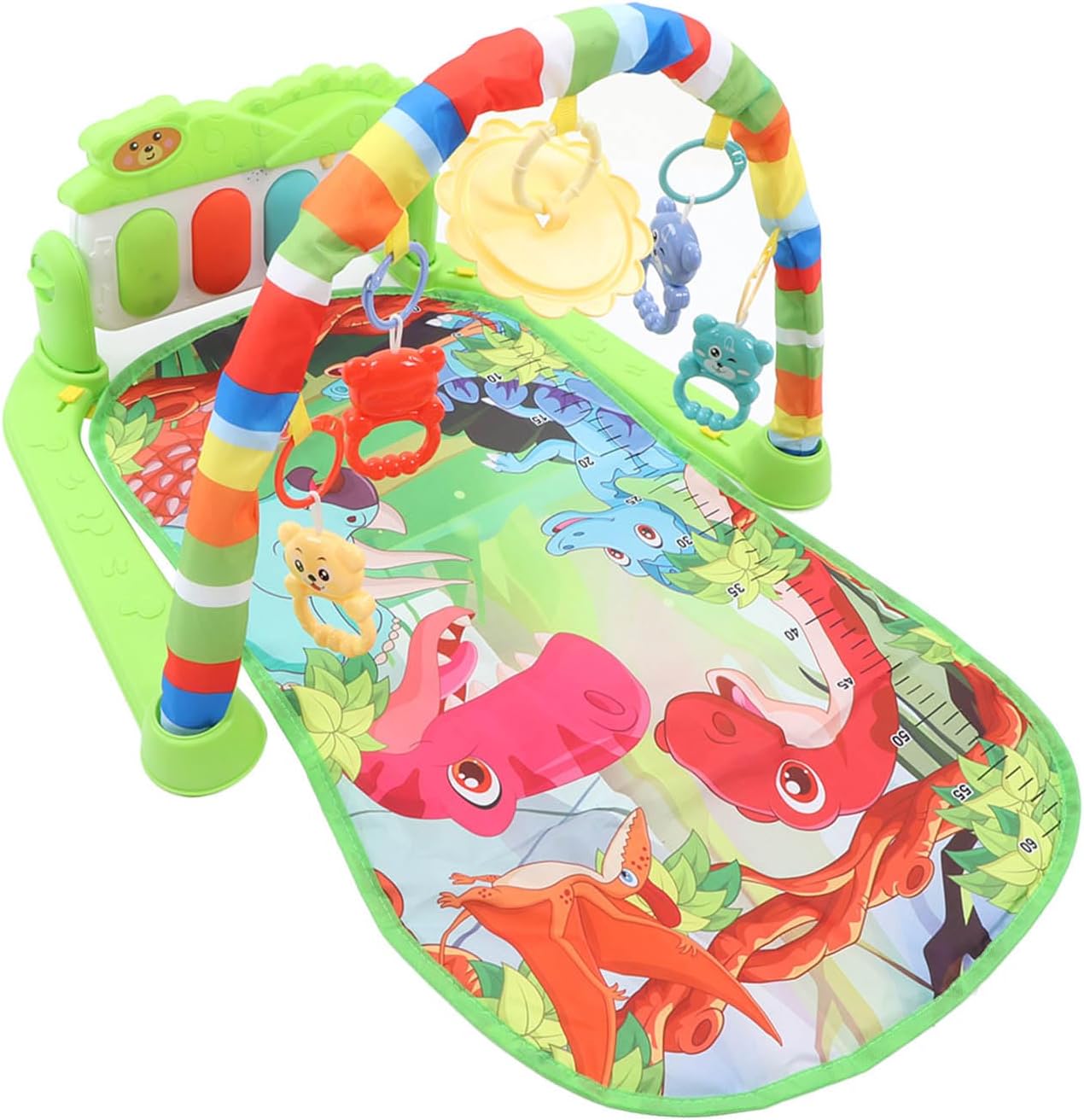 Multifunctional Baby Fitness Music Mat, Piano Gym Activity Mat for Hand Eye Coordination, Dinosaur Pattern Pedal Piano Green, for Babies and Toddlers 29.1 x 22 x 16.9in