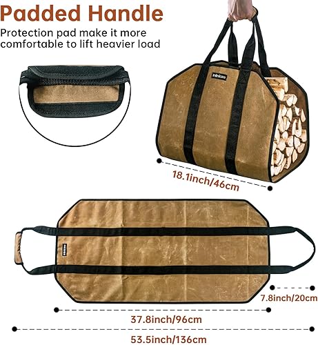 Miniatura 3 de Transportadores de leña con asas, bolsa de lona resistente para leña con asas, transportador de madera duradero para leña, adecuado para chimenea