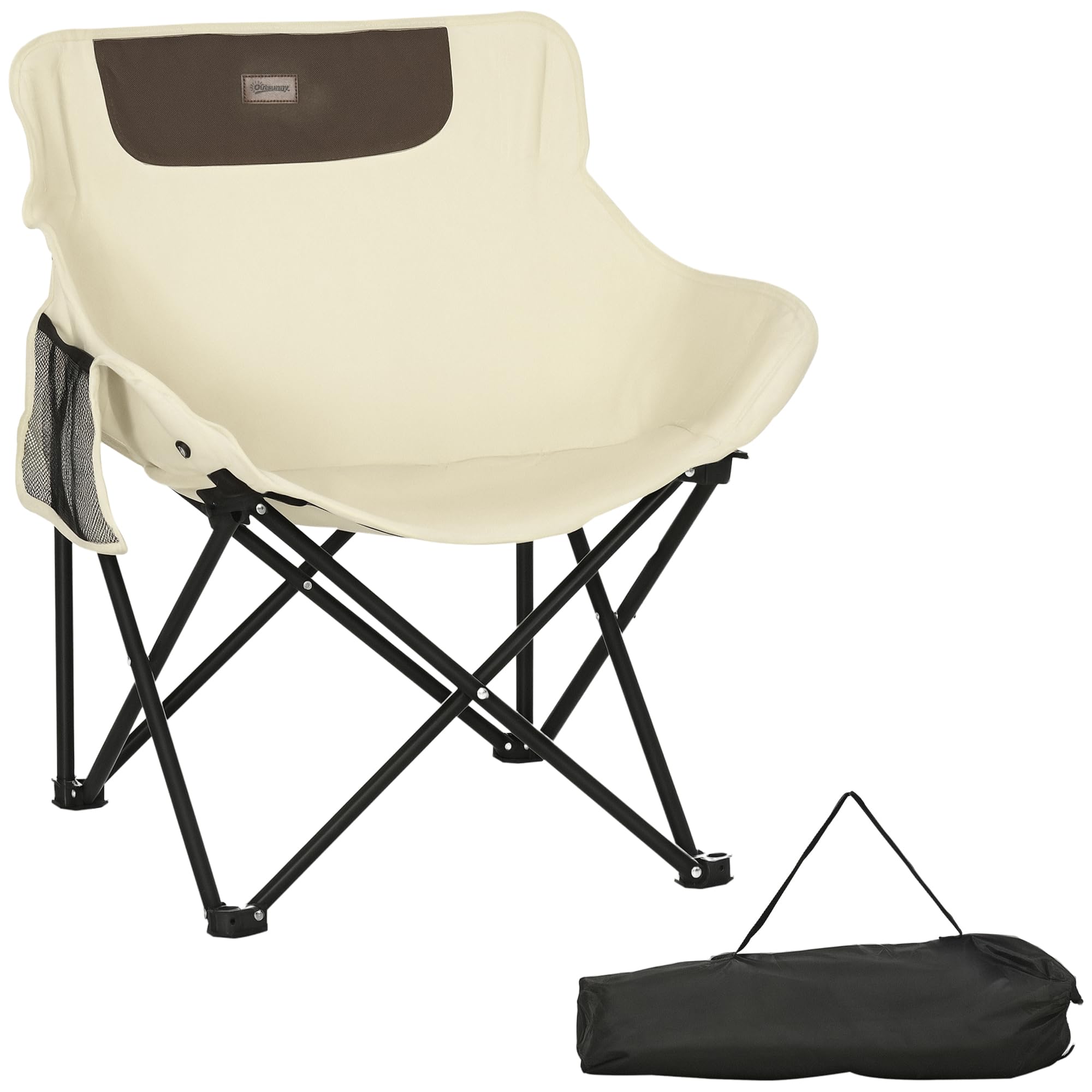 Outsunny Camping Chair, Lightweight Folding Chair with Carrying Bag and Storage Pocket, Perfect for Festivals, Fishing, Beach and Hiking, White