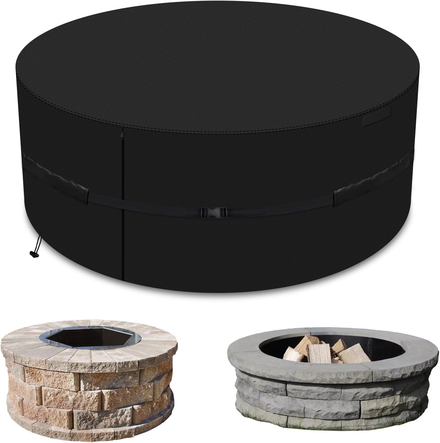Fire Pit Cover, 52 Inch Outdoor Patio Round Built in Stone Fire Pit Cover, Heavy Duty 600D Quality Oxford Cloth fire Pit Cover, for In Ground Fire pit, Outdoor rain, Snow, Wind, UV (52 Inch)