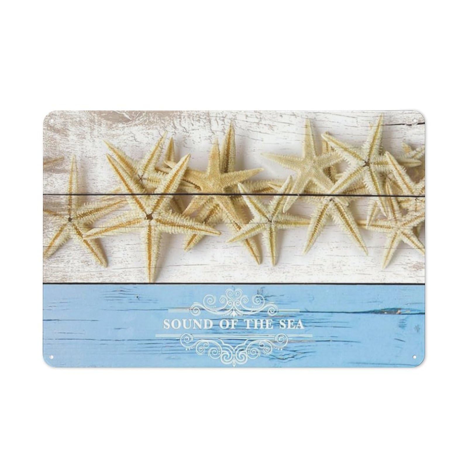 Rustic Metal Tin Sign, Starfish Marine Theme Print, Modern Home Simple Wall Decor 12x8 Inch
