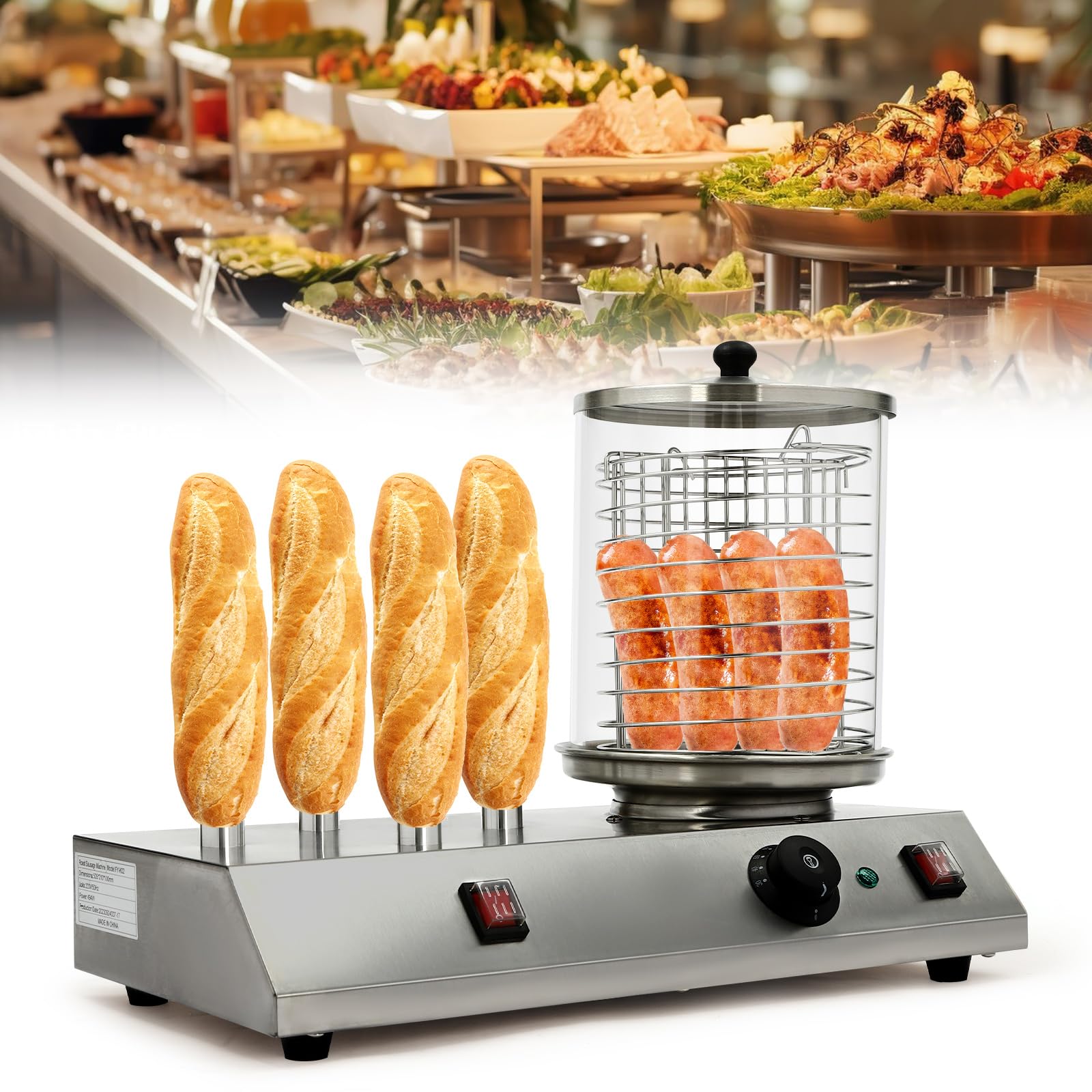 Machine à Hot-Dog Appareil Chauffage Rapide Isolant Brochettes Acier Inoxydable ContrôLe TempéRature Saucisses Professionnelle Automatique Commercial Fonctionnement Simple Polyvalent