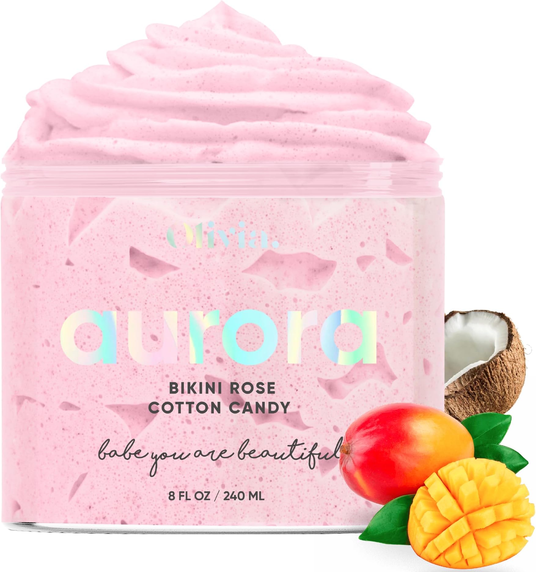 Olivia Aurora Bikini Scrub – Sweet-Scented Exfoliant for Intimate Area – Prevents Ingrown Hairs, Fades Dark Spots & Smooths Skin – Natural, No Sugar, 8 oz
