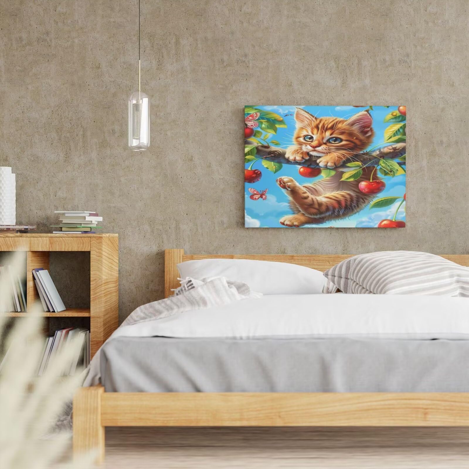 Kit per pittura con numeri per adulti, ciliegia, gatto pittura con numeri per principianti, pittura acrilica con 6 pennelli, pittura ad olio per decorazione da parete, 100 x 75 cm, senza cornice) MK95